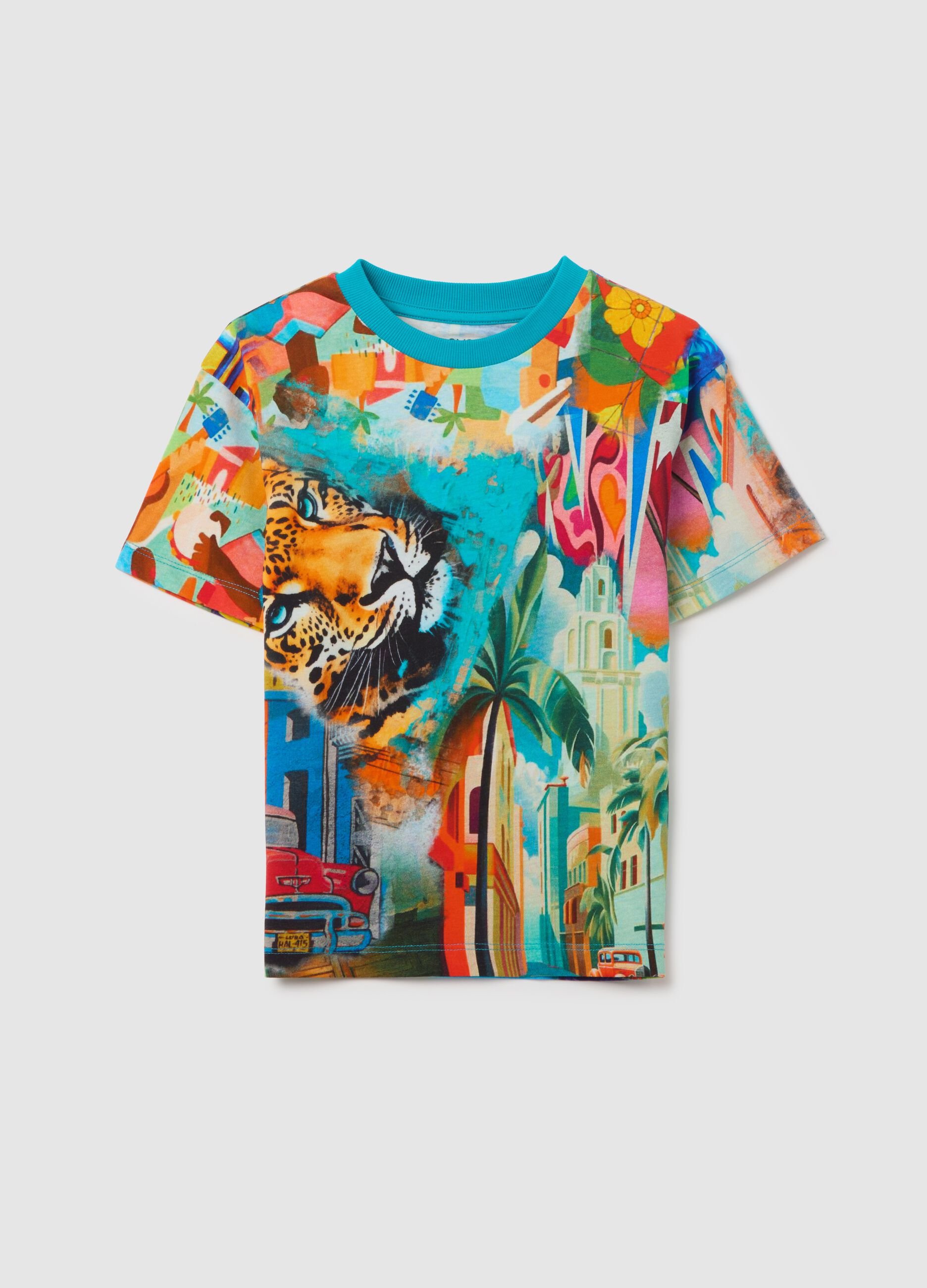 Children's multicoloured pure cotton regular fit T-shirt with print