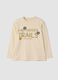 Sand-coloured organic cotton overfit T-shirt with print_0