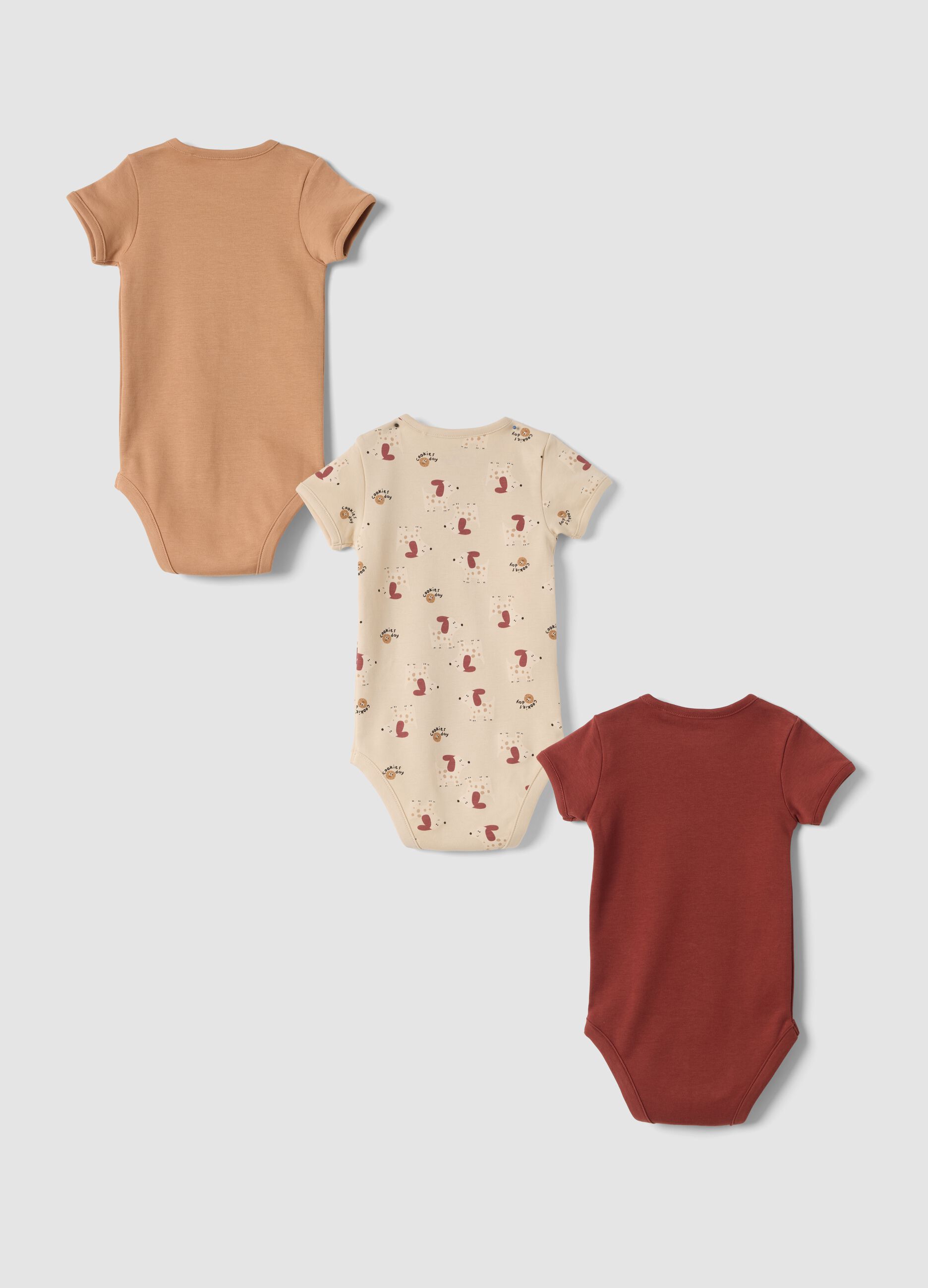 Tripack body beige e rosso in puro cotone organico a girocollo