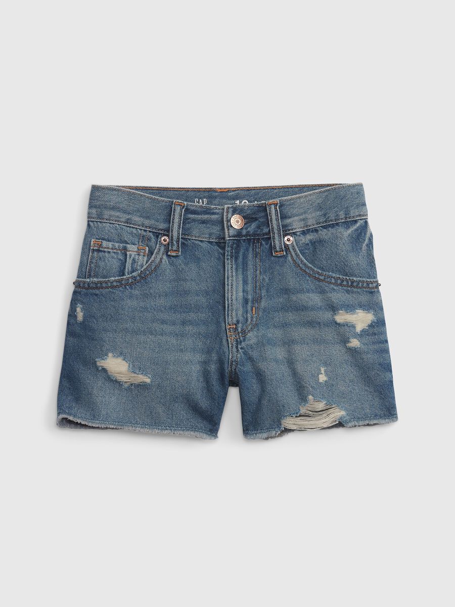 Acid wash denim shorts with worn effect_0