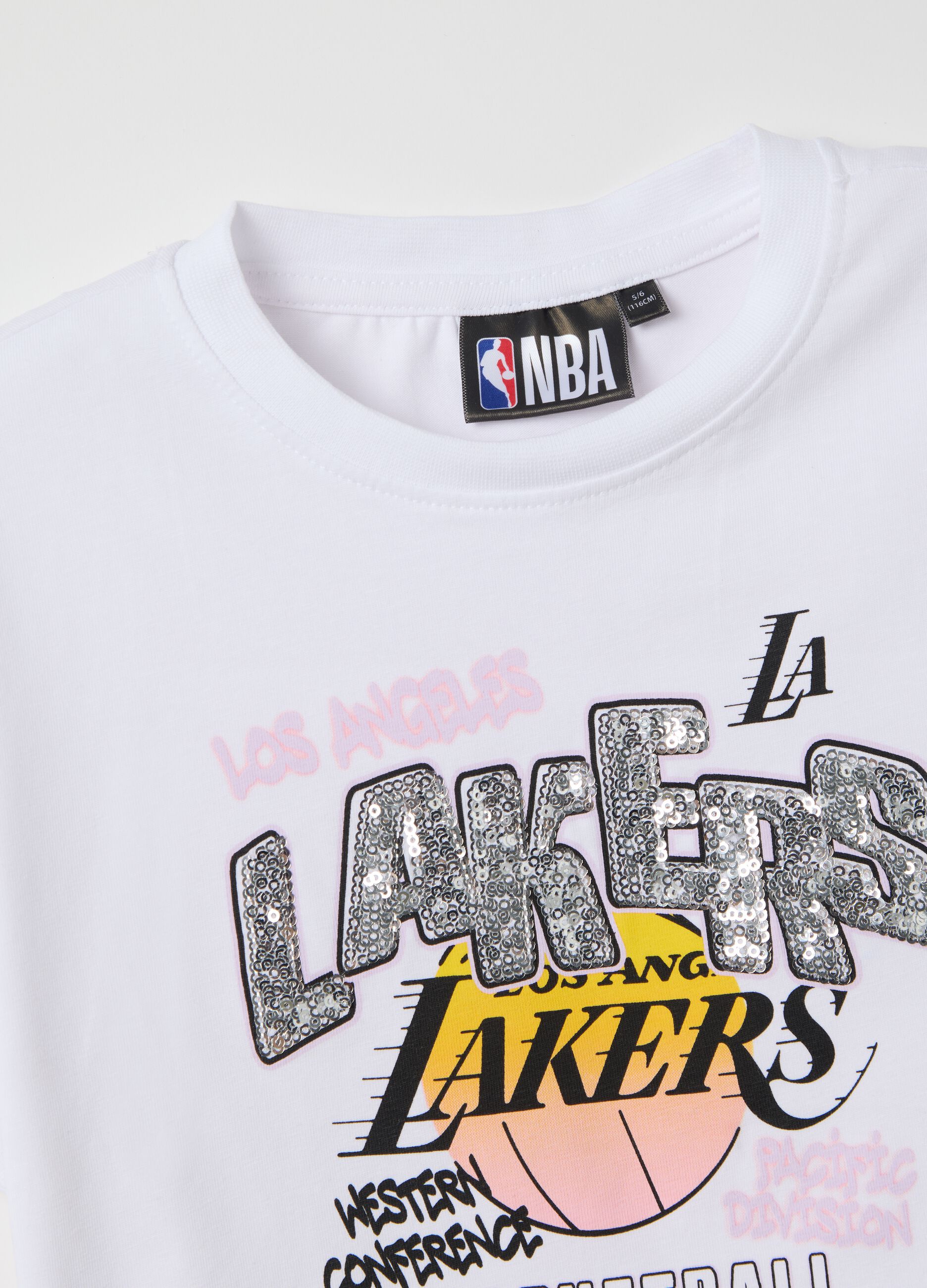 White NBA Los Angeles Lakers crop T-shirt in cotton