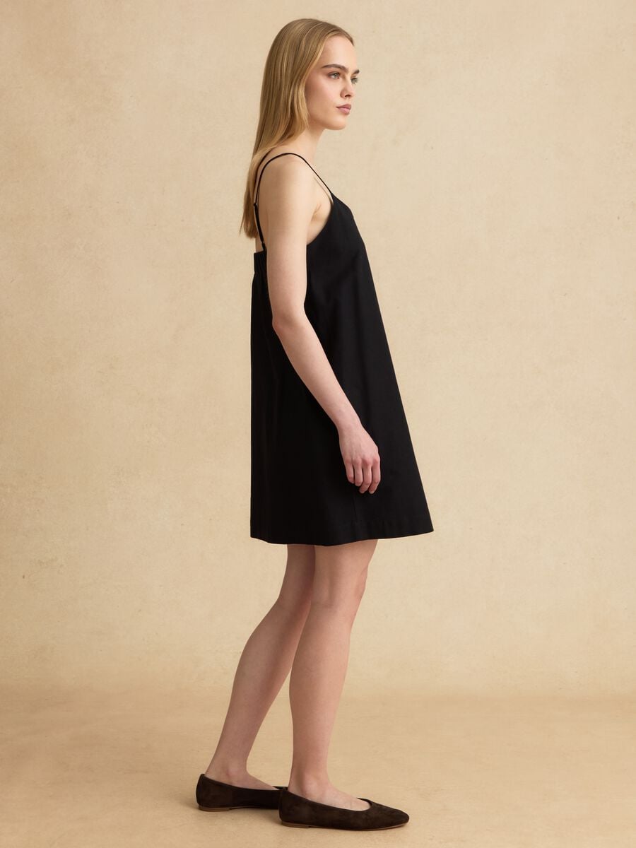 Abito nero slipdress in misto cotone e lino_0