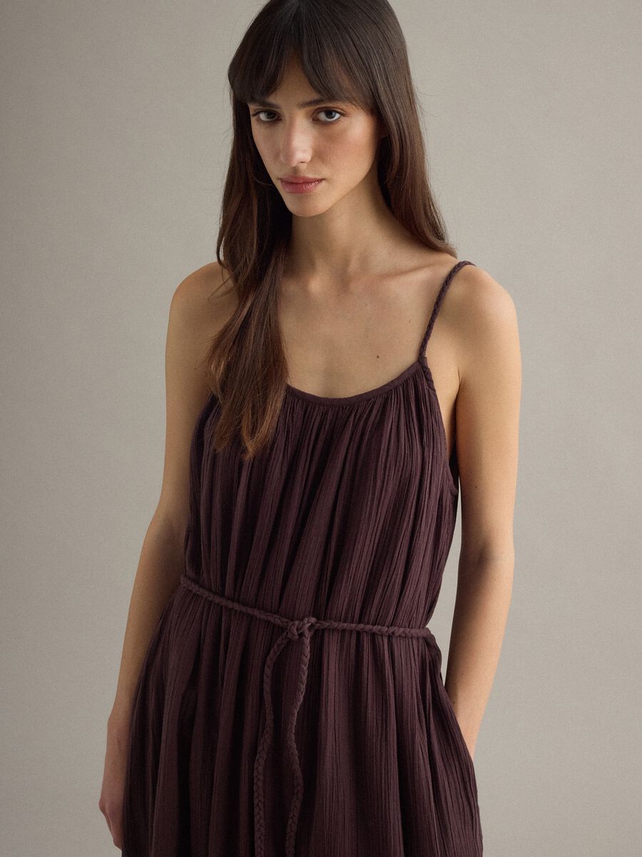 Brown pure cotton long dress regular fit_4