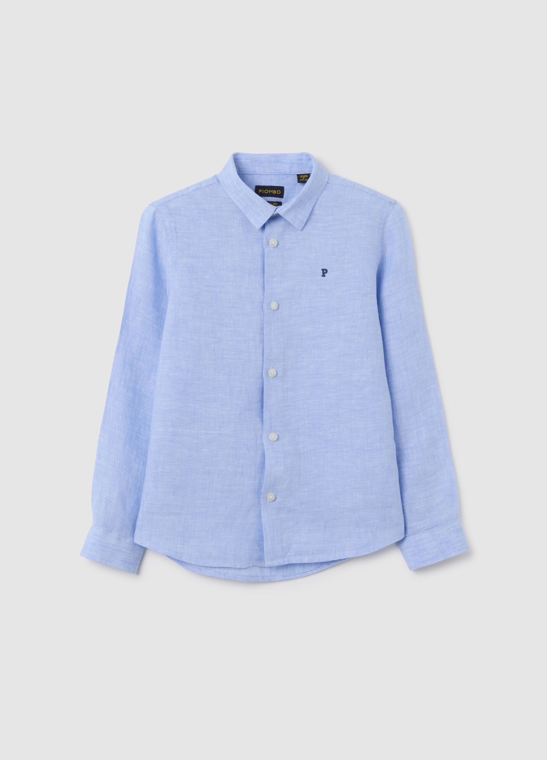 Camicia da bambino in puro lino azzurra regular fit