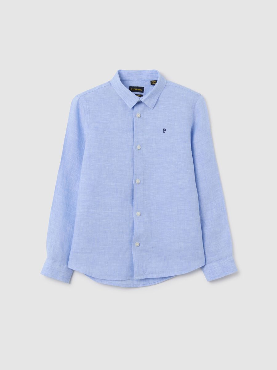 Boys' light blue pure linen regular fit shirt_3