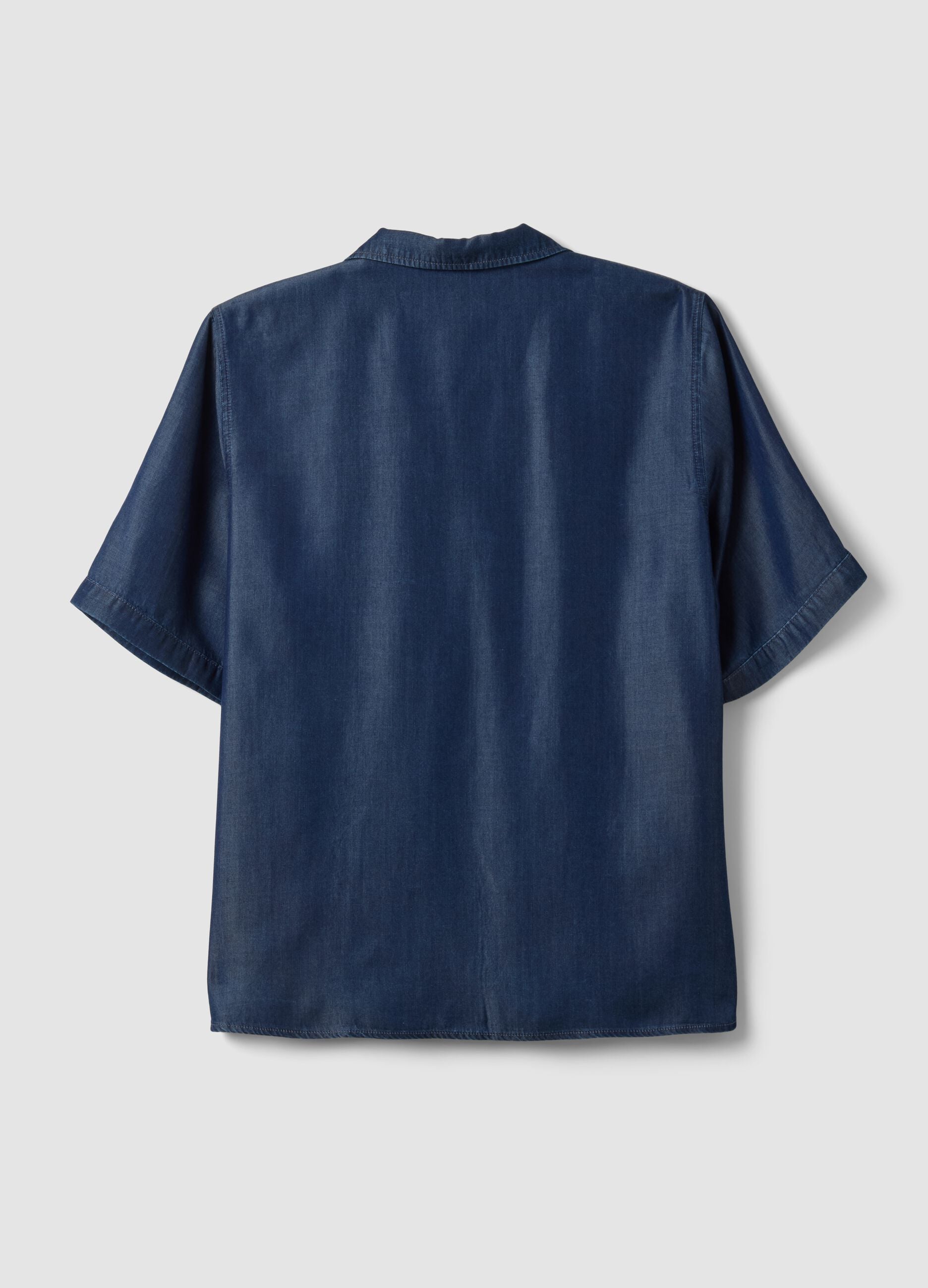 Camicia blu in puro lyocell a maniche corte regular fit
