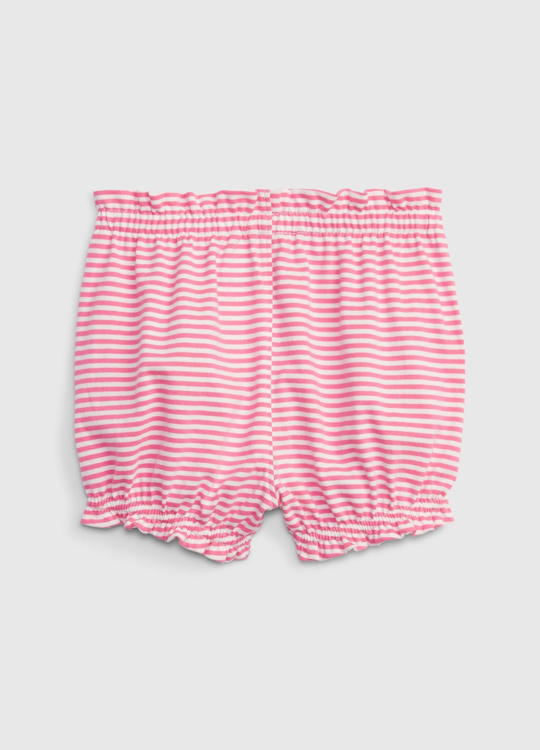 Shorts in cotone a righe con profili arricciati 