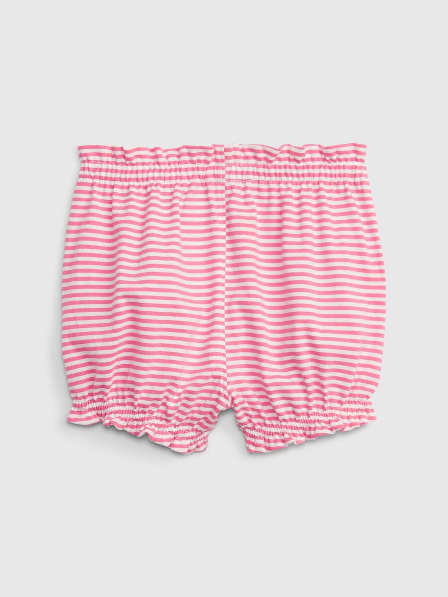 Striped cotton shorts with gathered trims_1