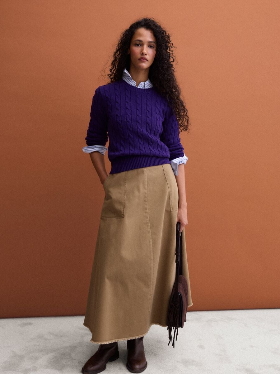 Brown midi skirt in pure cotton_0