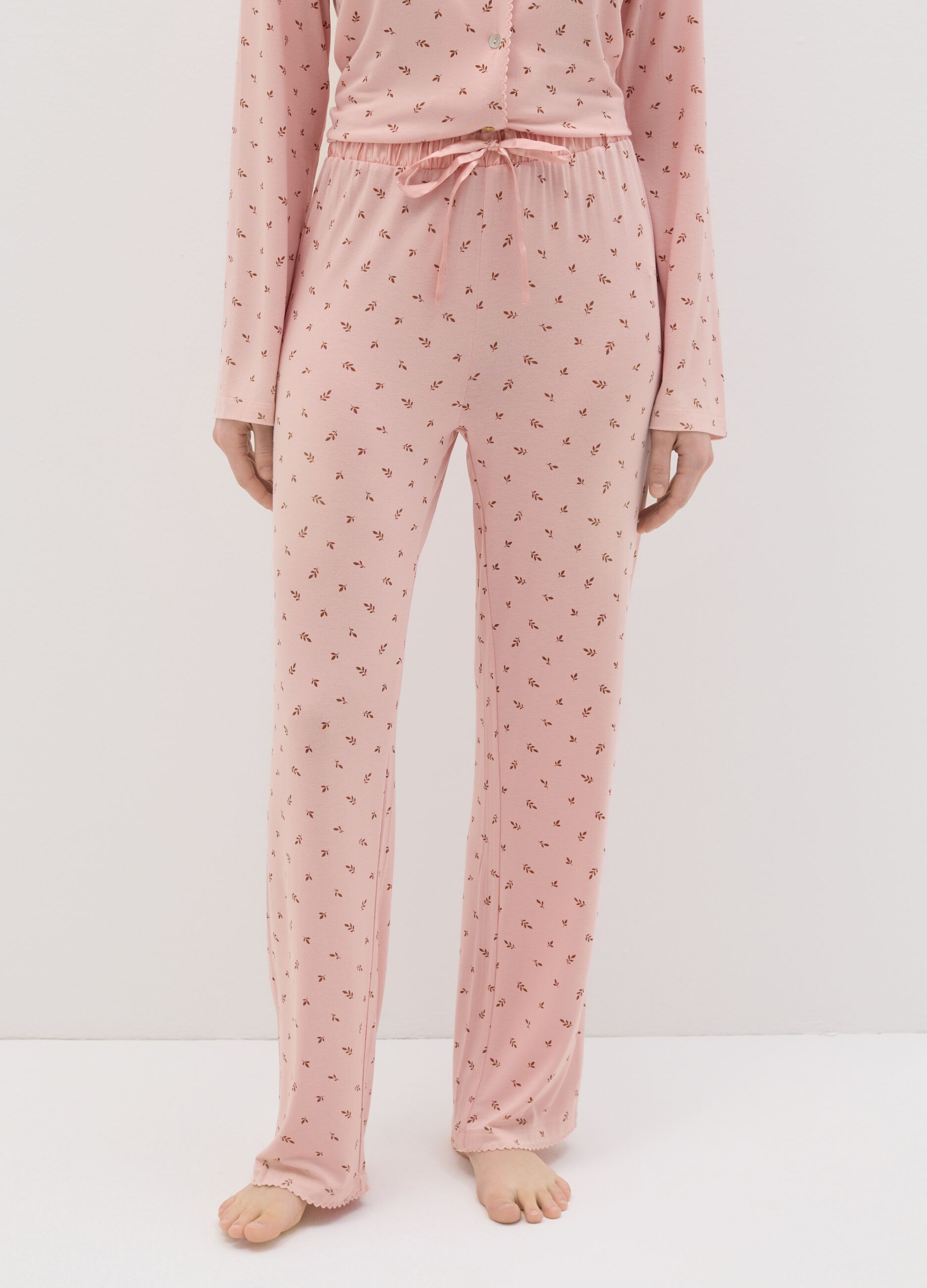Pantalone pigiama stampa foglioline