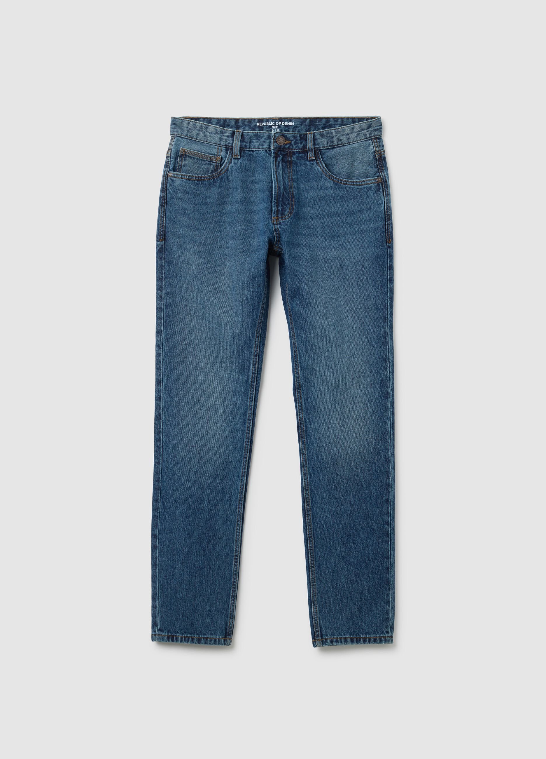 Jeans in puro cotone blu slim fit