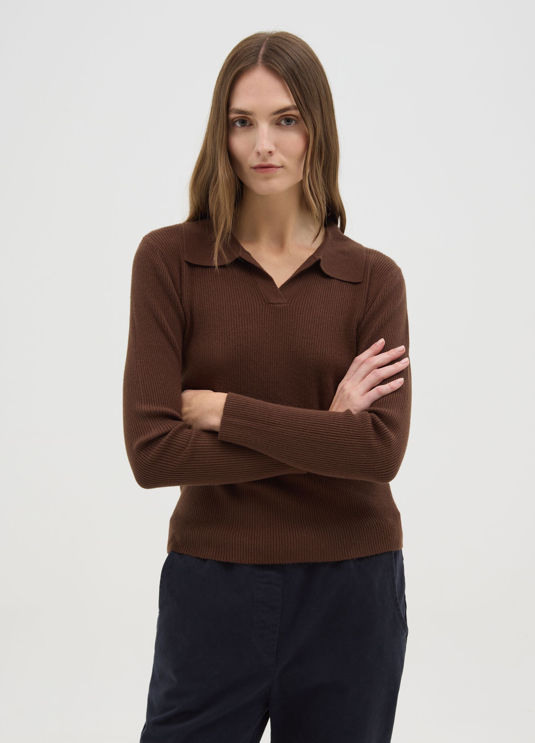 Brown long sleeve regular fit top