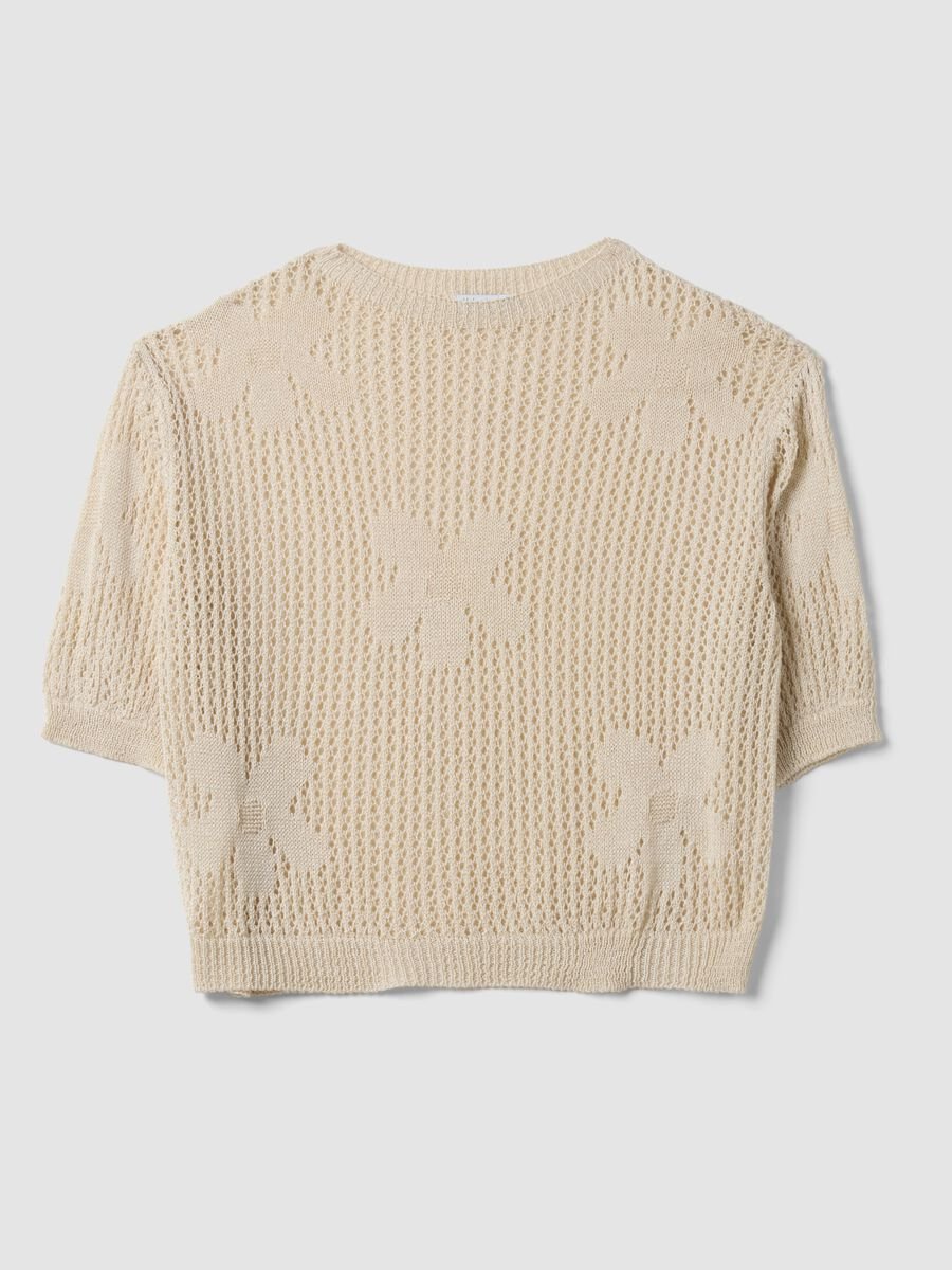Maglia beige traforata con motivo floreale regular fit_4