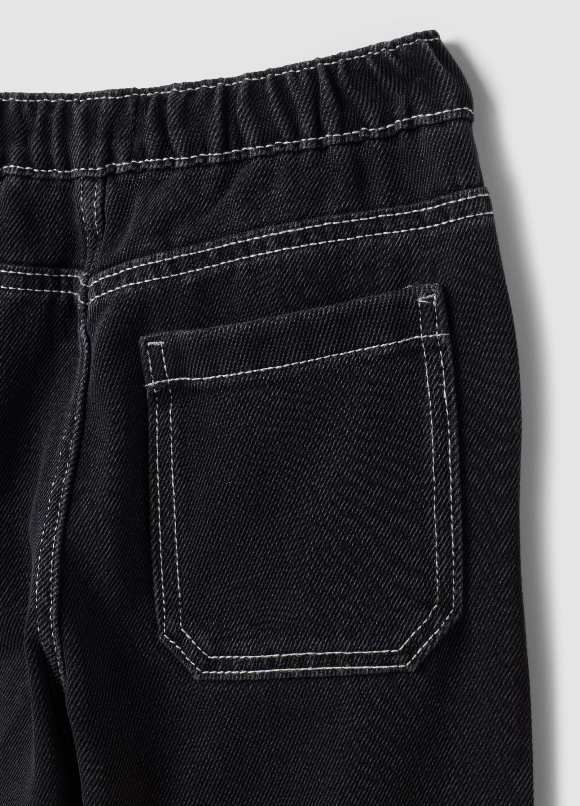 Black cotton and viscose blend joggers with elasticated waistband for boys