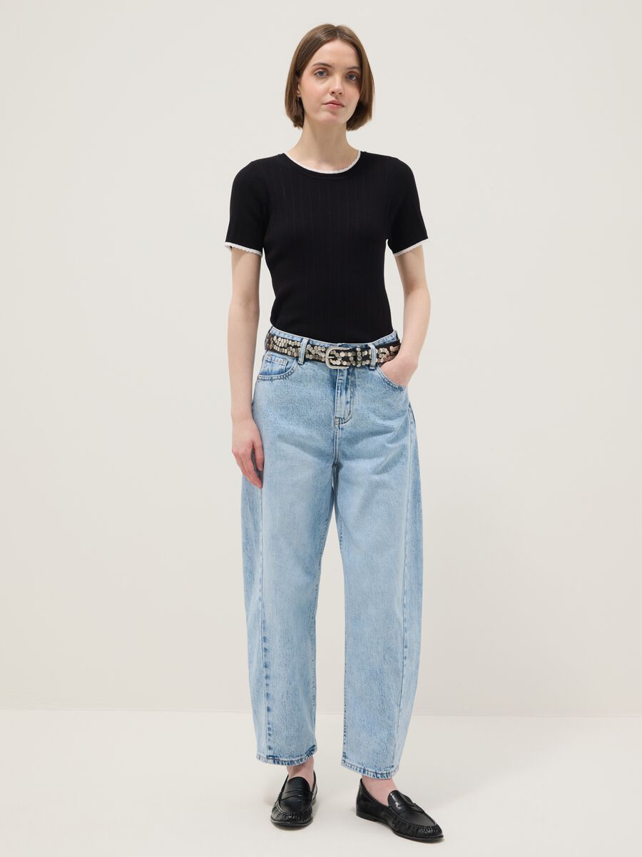 Black viscose blend t-shirt regular fit with cut-out details_1