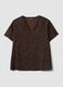 Brown pure viscose blouse with Mandarin collar and animal print, regular fit_0