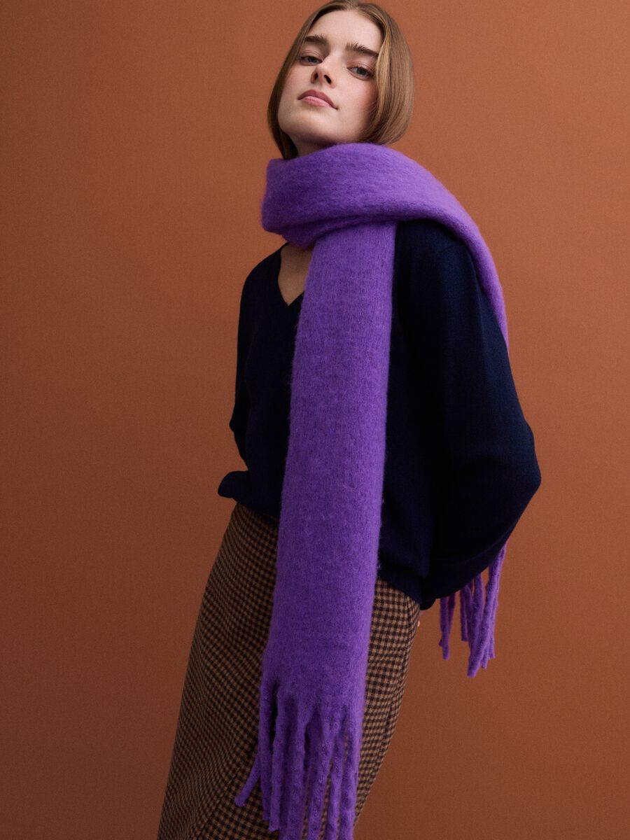 Blue pure wool jumper with deep V-neck_1