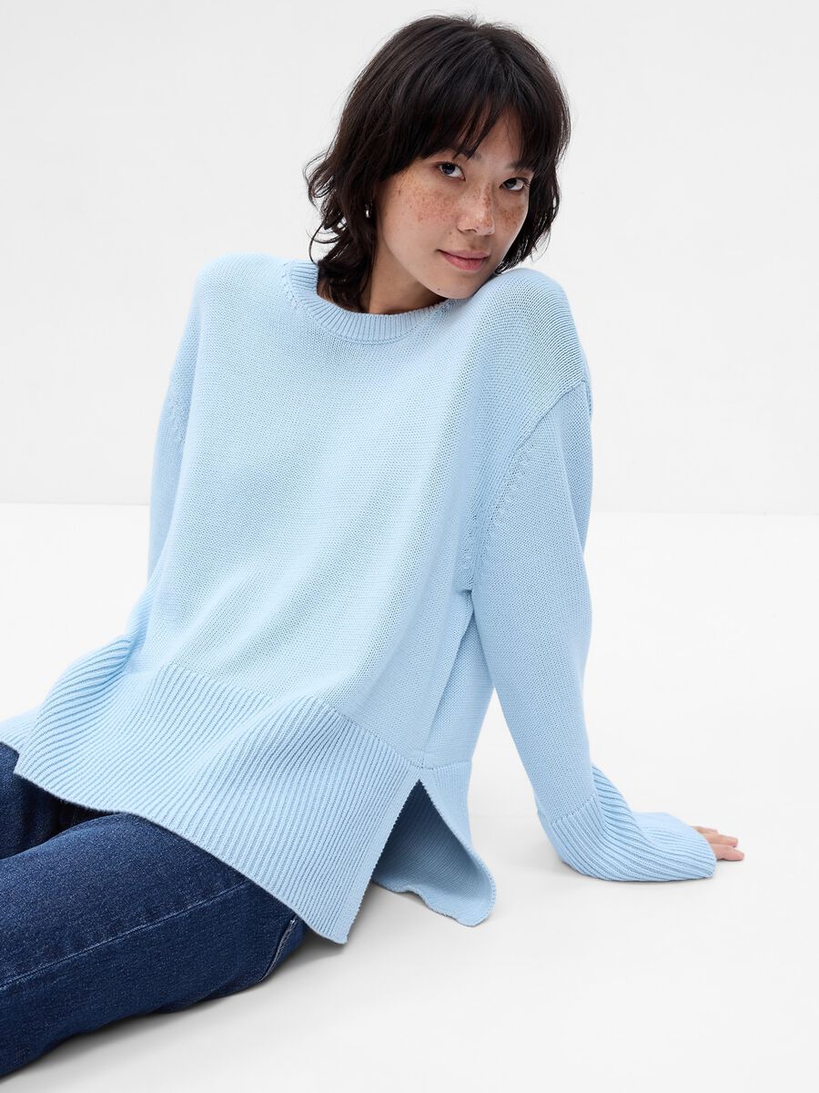 Pullover oversize in cotone con spacchi_0