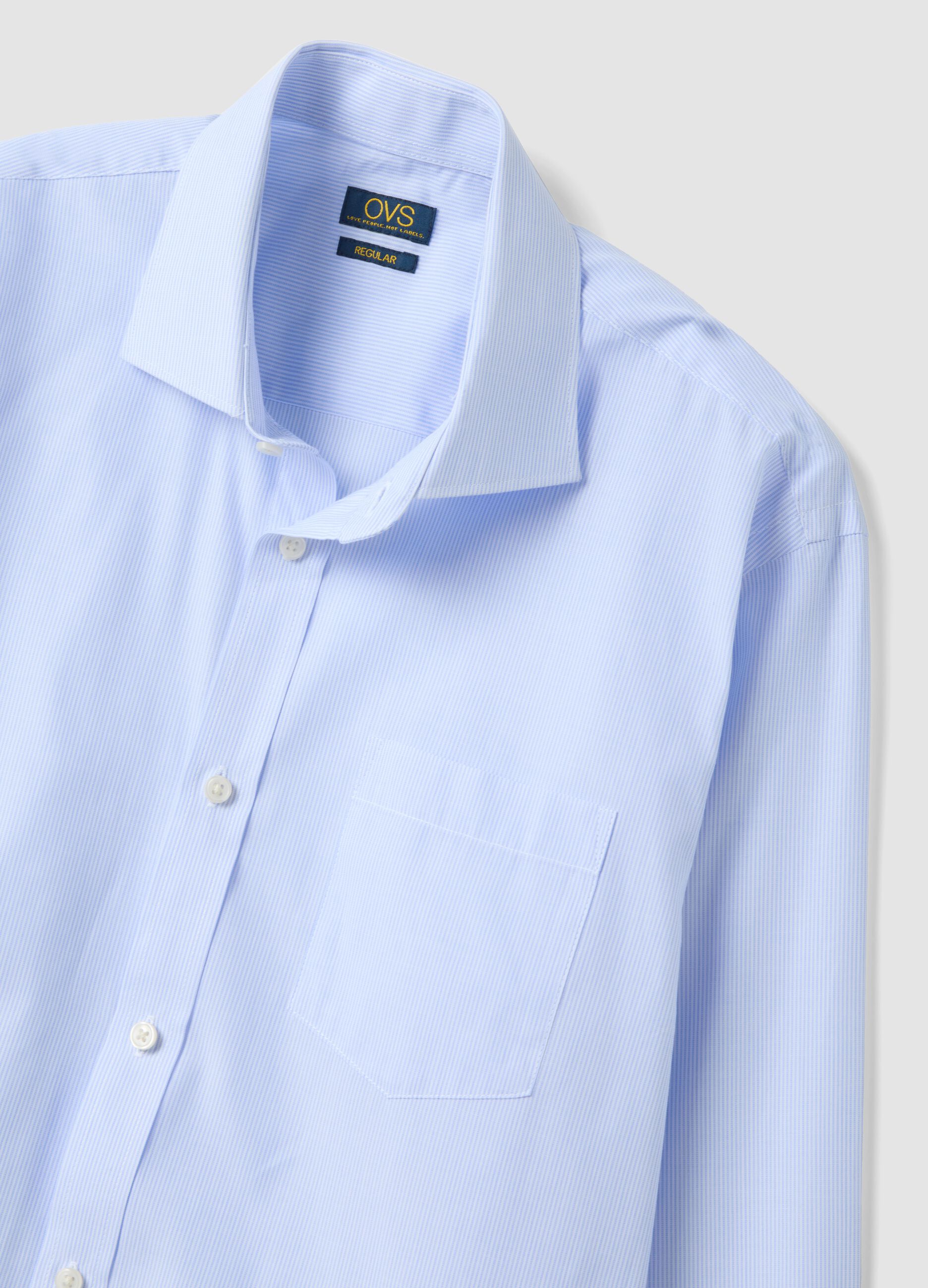 Camicia azzurra in misto cotone a righe sottili easy iron regular fit
