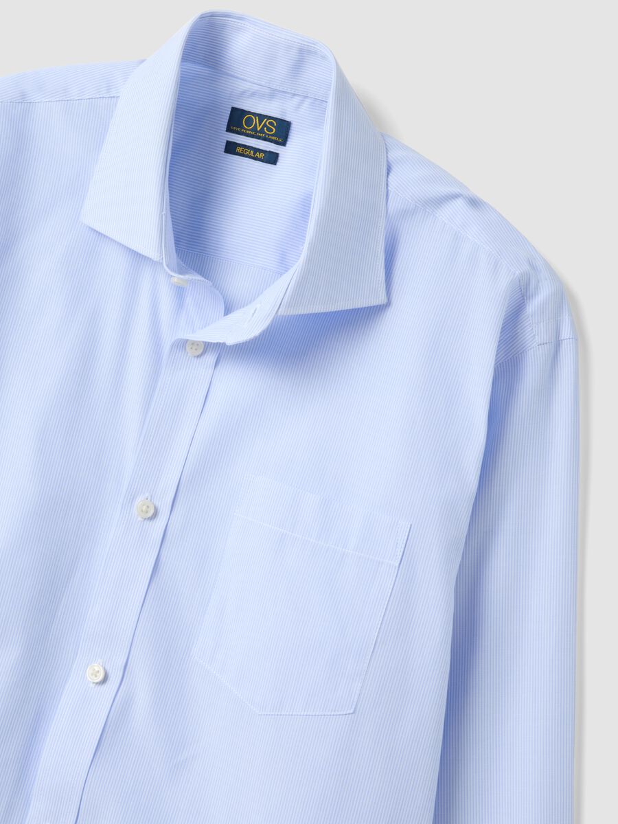 Camicia azzurra in misto cotone a righe sottili easy iron regular fit_5