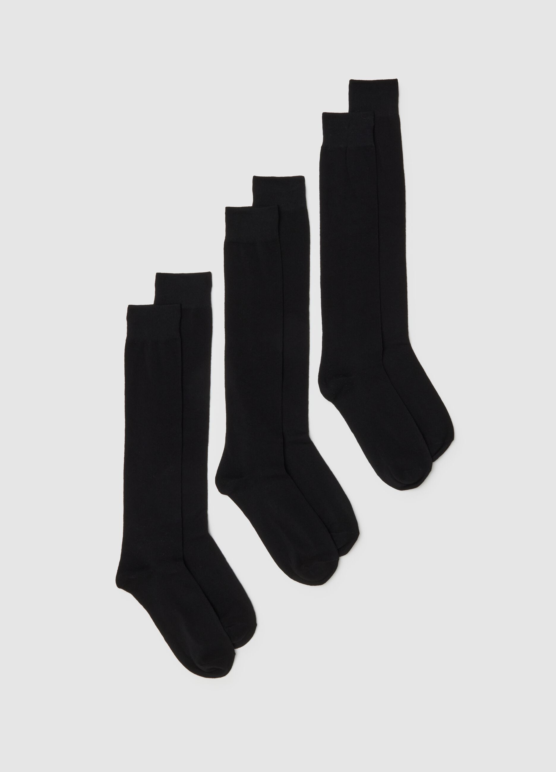 Three-pack of long black cotton blend socks, regular fit