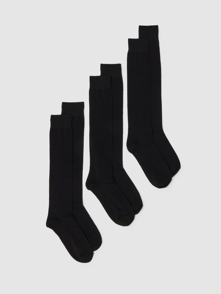 Three-pack of long black cotton blend socks, regular fit_0