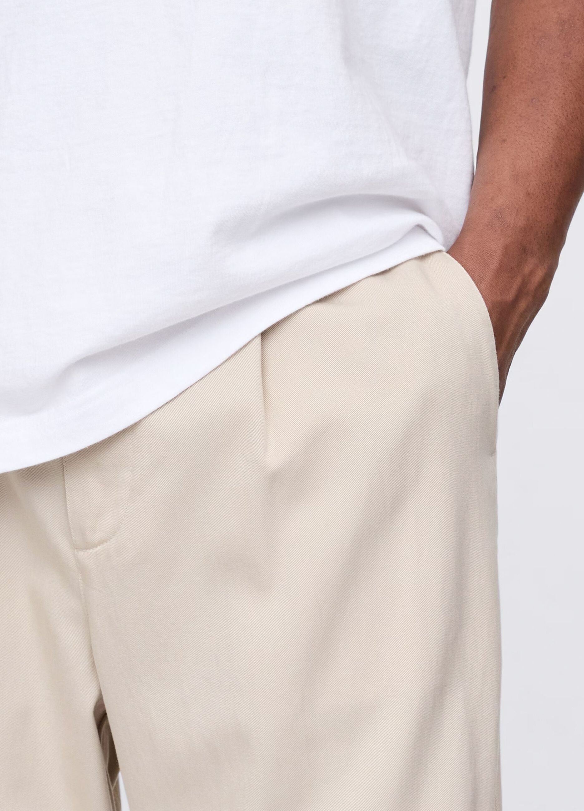 Beige wide-leg trousers in Lyocell and cotton