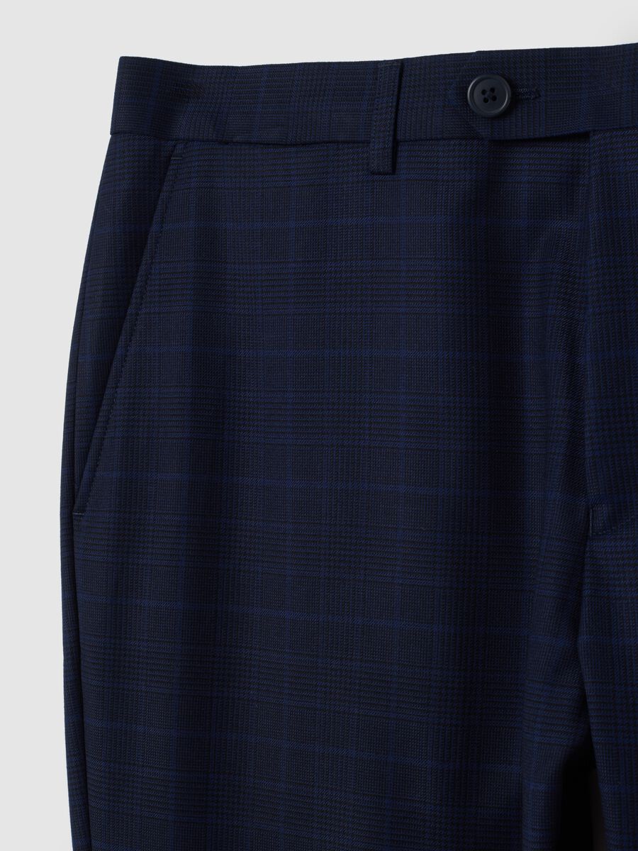 Regular fit blue stretch blend trousers_1