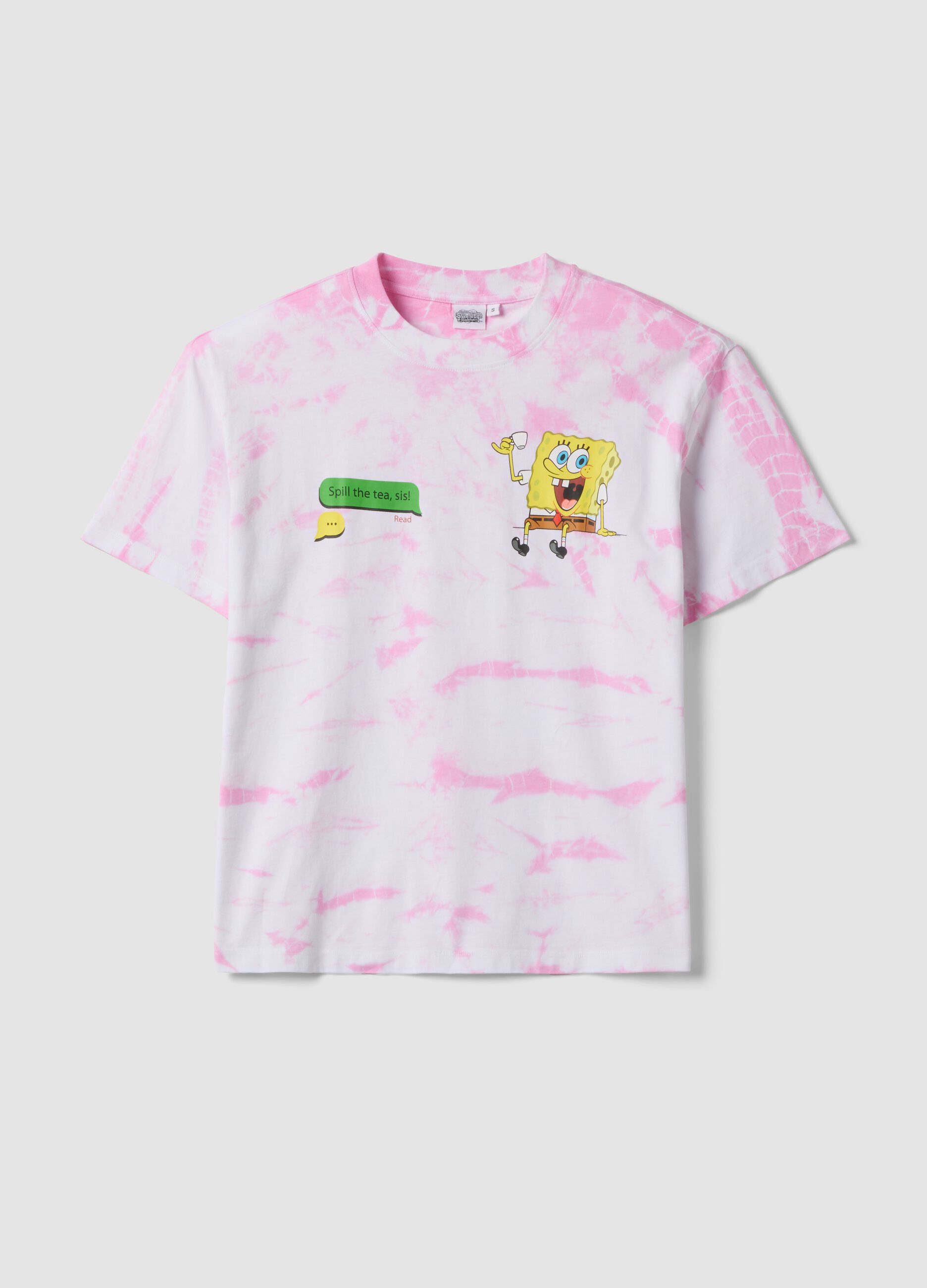 Multicoloured pure cotton T-shirt with regular fit and SpongeBob print