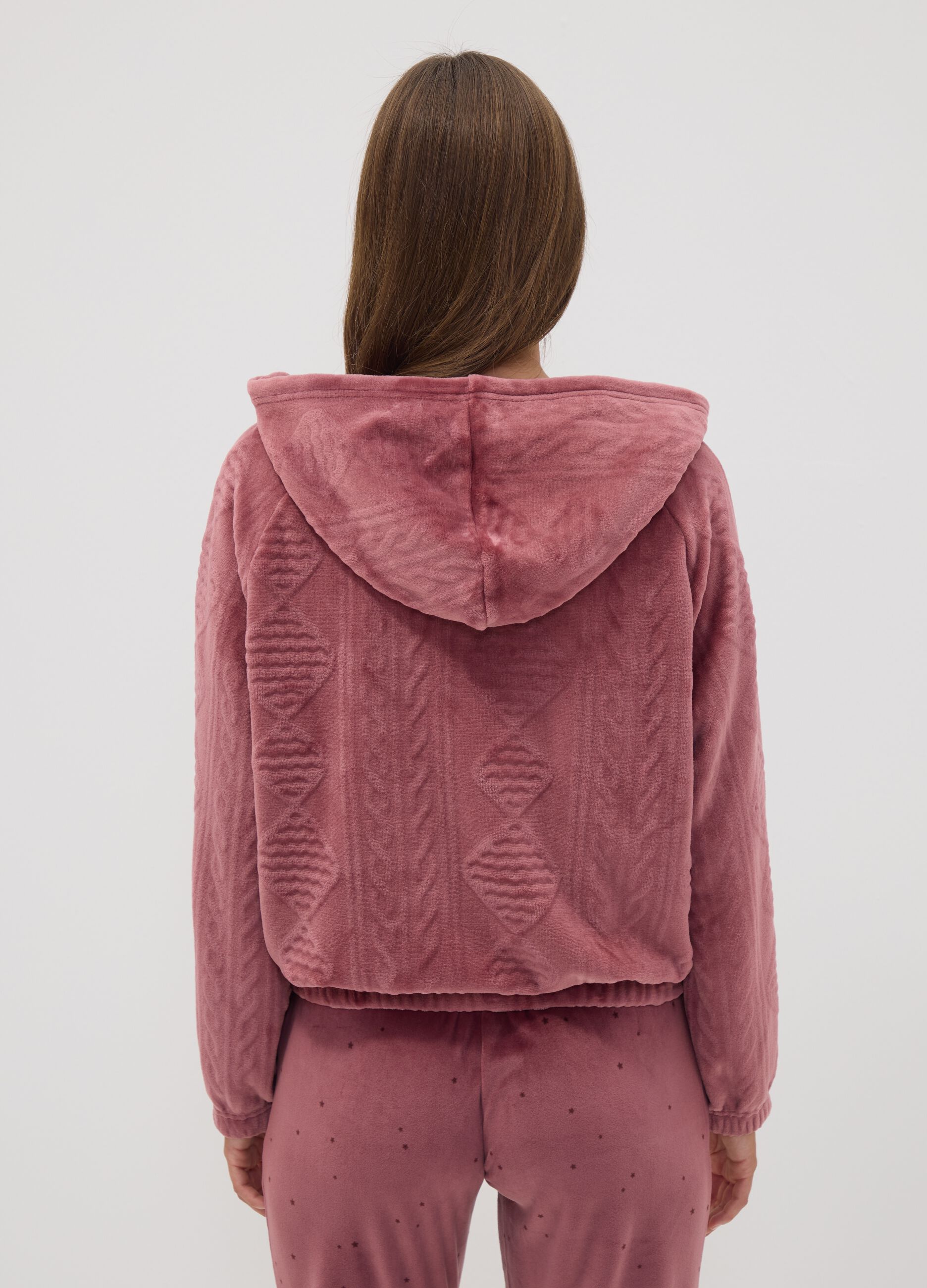 Pink zip-up hooded homewear sweatshirt