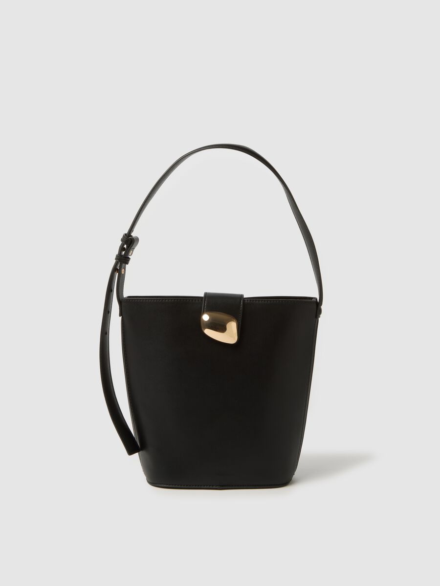 Black bucket bag with gold details_0