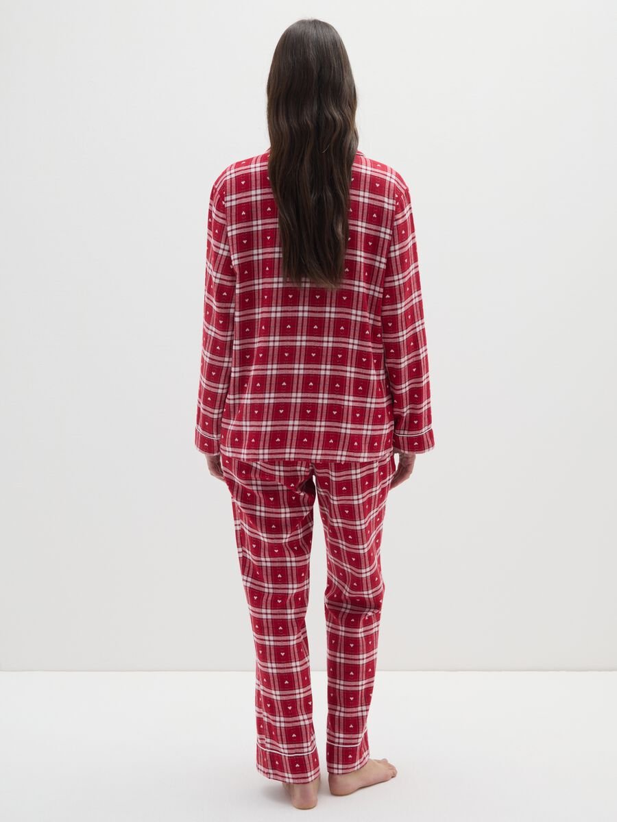 Red and white checked regular fit cotton blend pyjamas_2