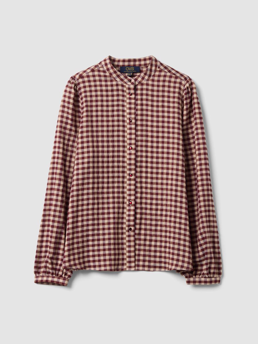 White checked stretch viscose shirt with mandarin collar_4