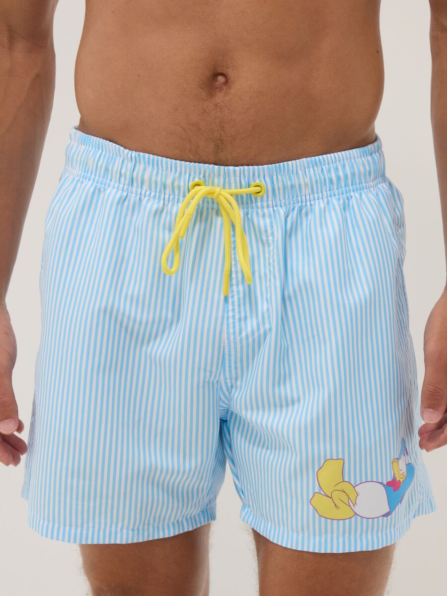 Blue and white striped swim boxers with Donald Duck print_1
