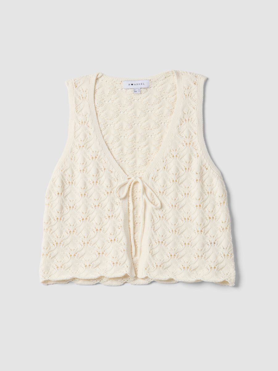 White pure cotton regular-fit waistcoat with tie fastening and deep V-neck_4