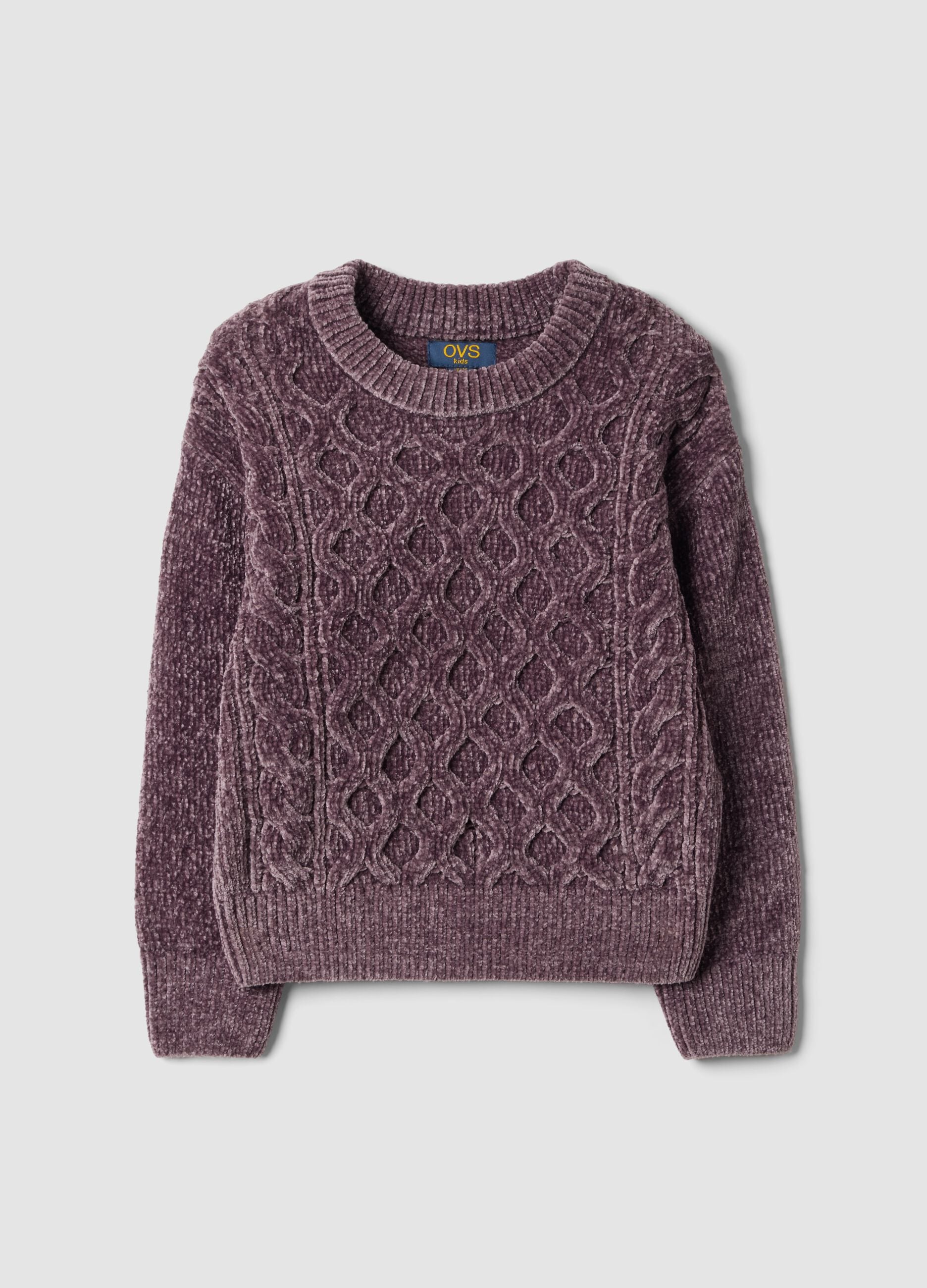 Plum purple crew-neck cable-knit jumper, regular fit