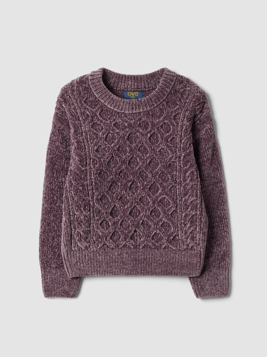 Maglione viola prugna girocollo a trecce regular fit_0