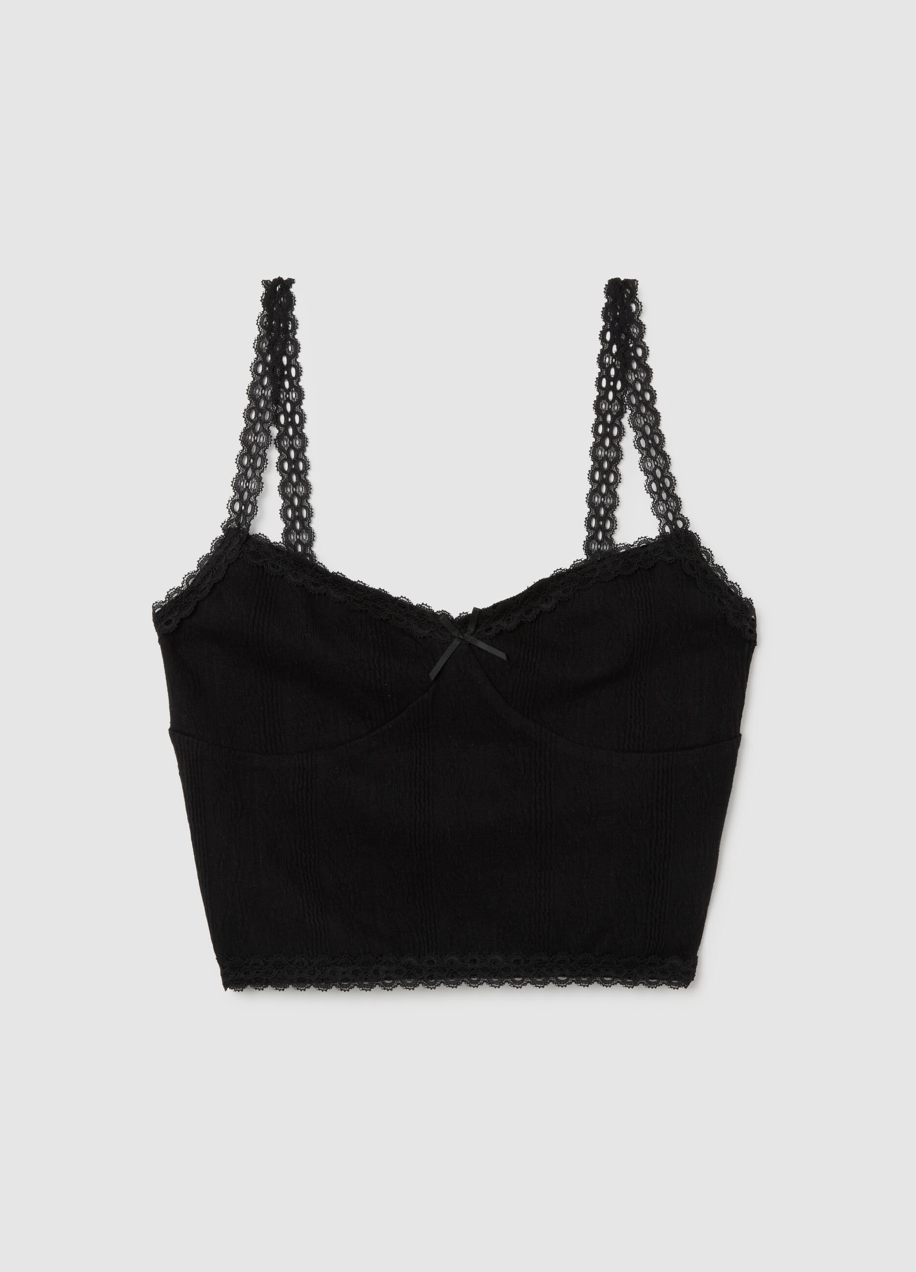 Women's Black Cotton Top with Lace