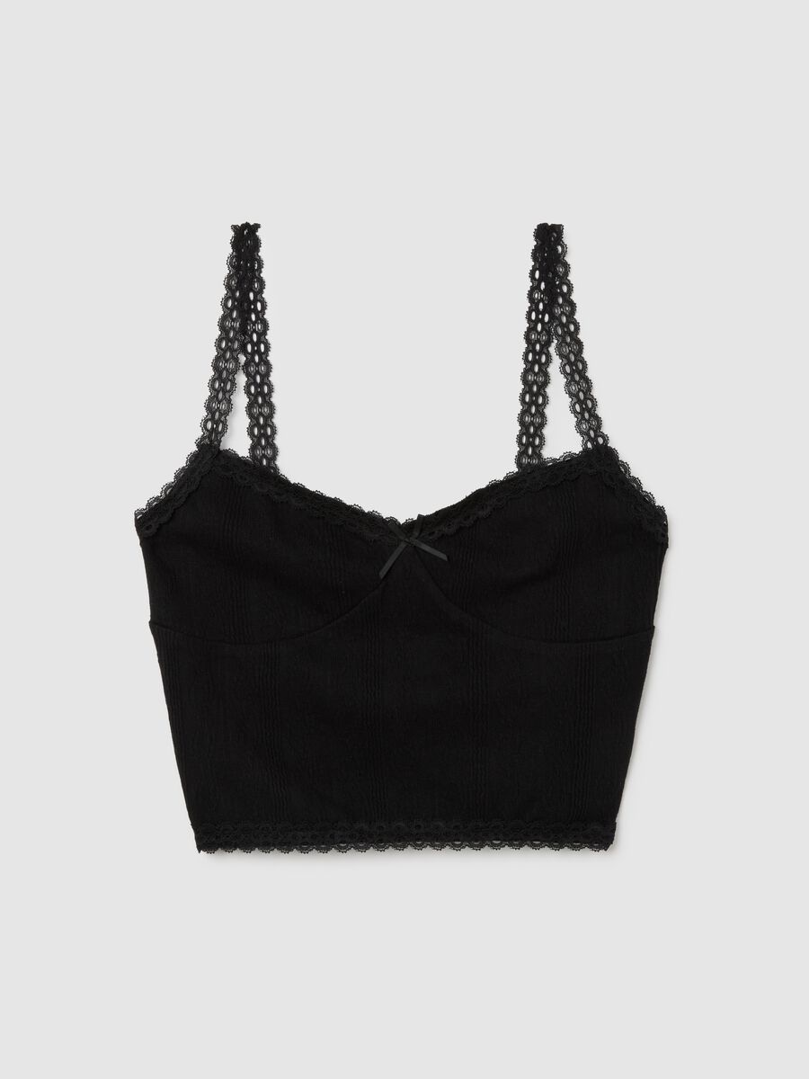 Women's Black Cotton Top with Lace_0