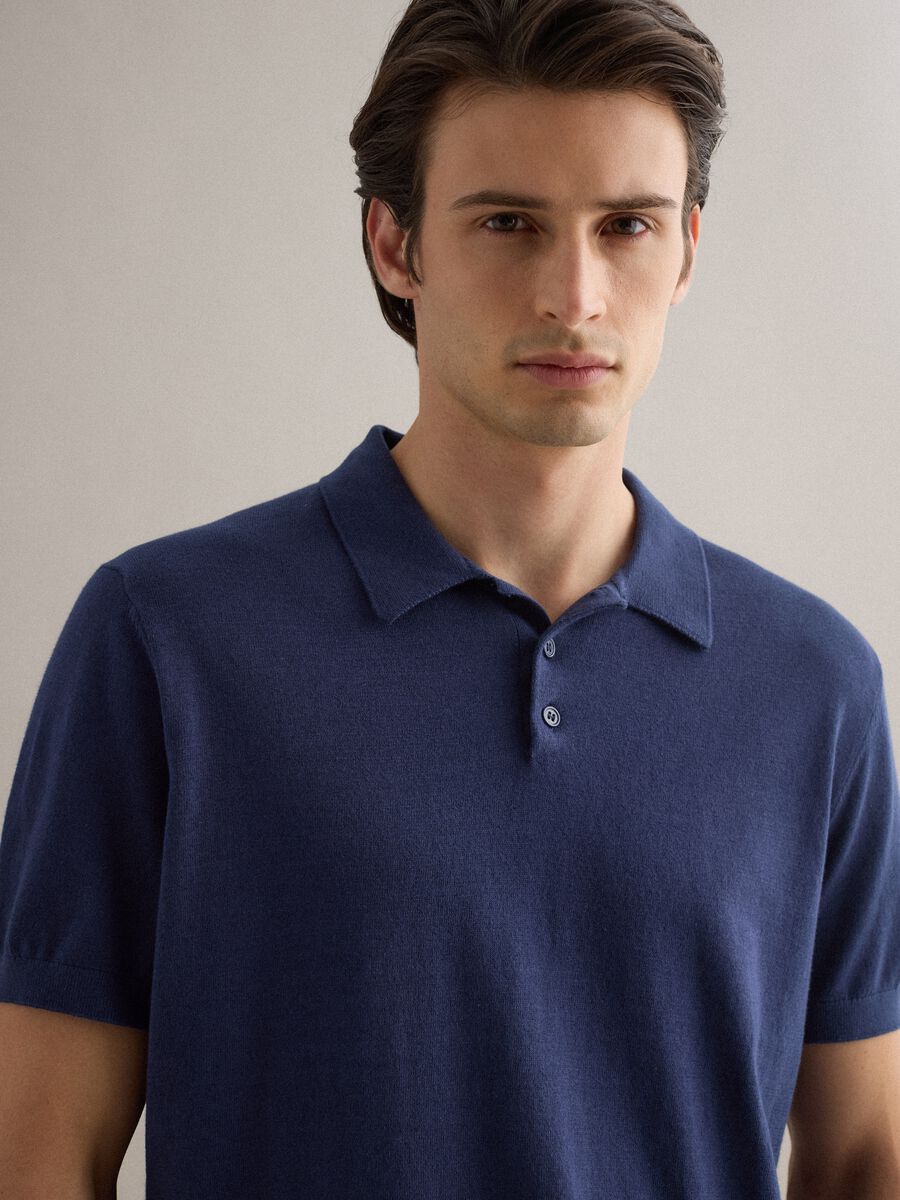 Polo in misto cotone, lino e seta blu regular fit_0