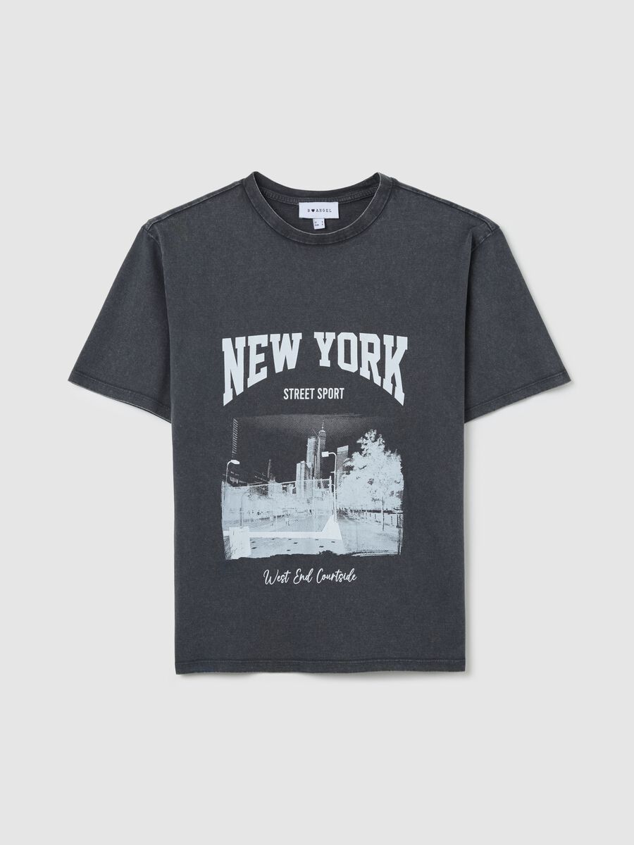 Black cotton T-shirt with city print_4