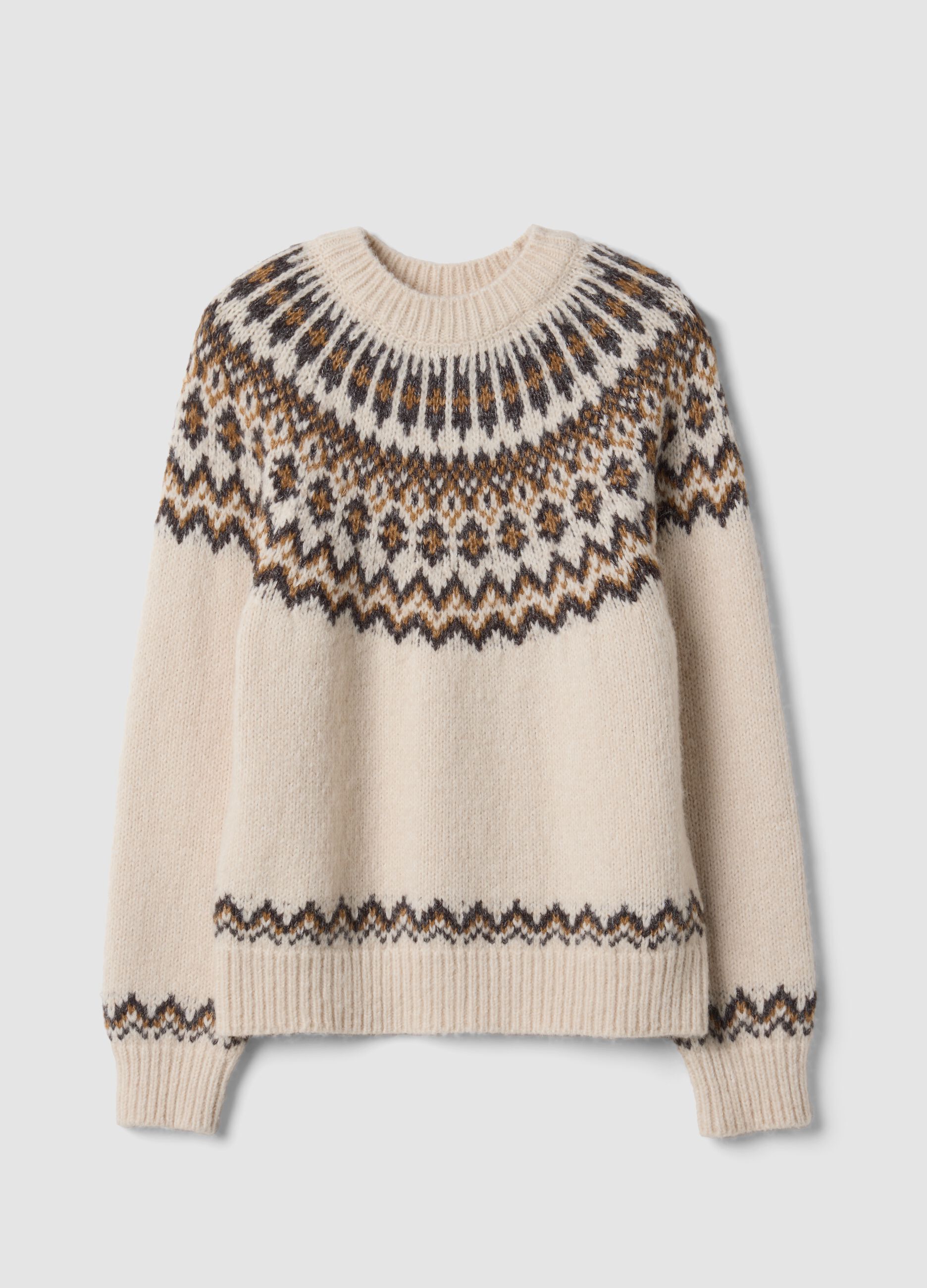 Maglione beige jacquard con Collo rialzato
