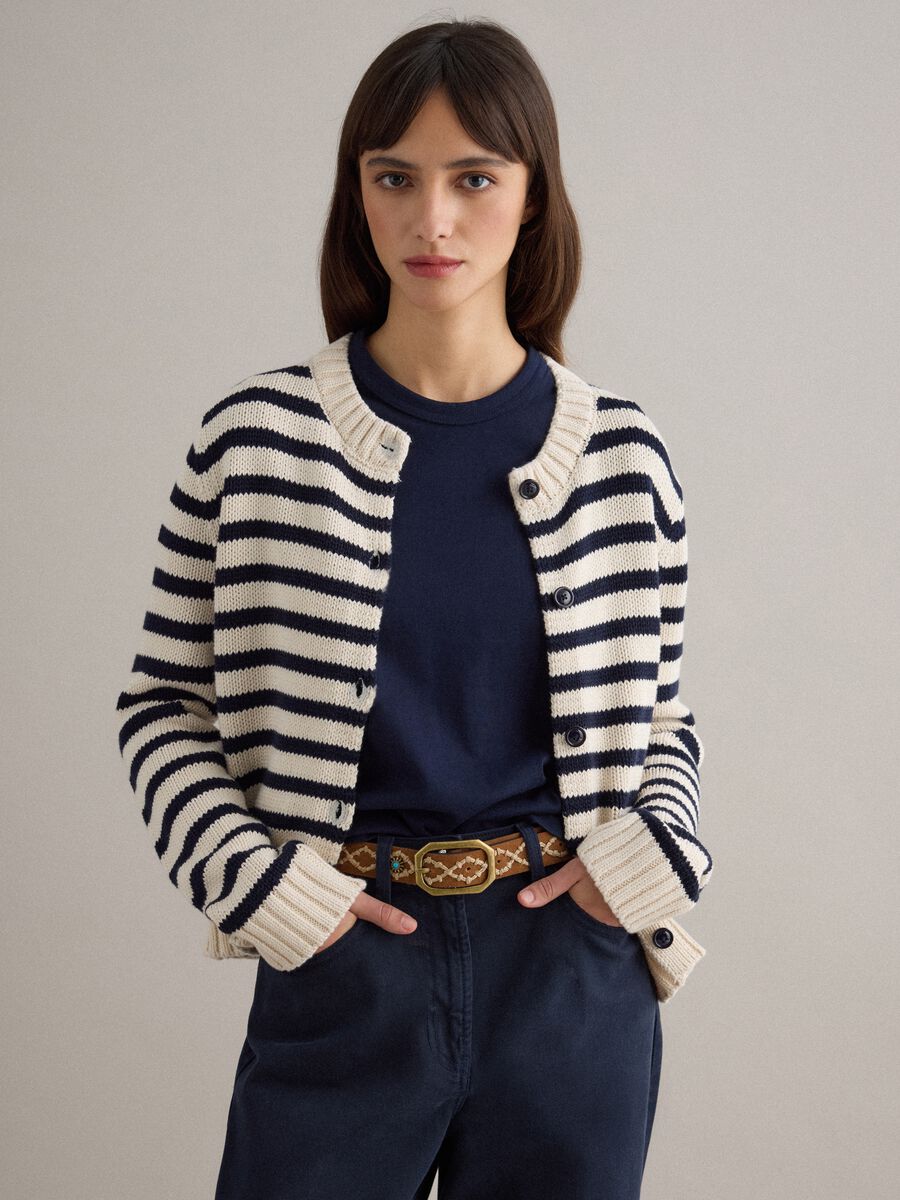 Multicolour striped cardigan in pure cotton regular fit with buttons_1