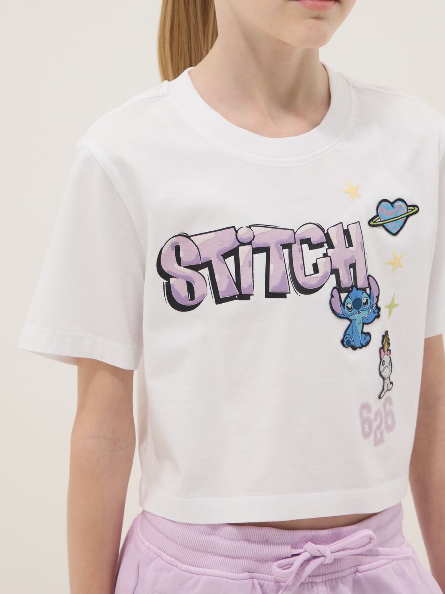 Set bianco e viola in puro cotone da ragazza con stampe Stitch_2