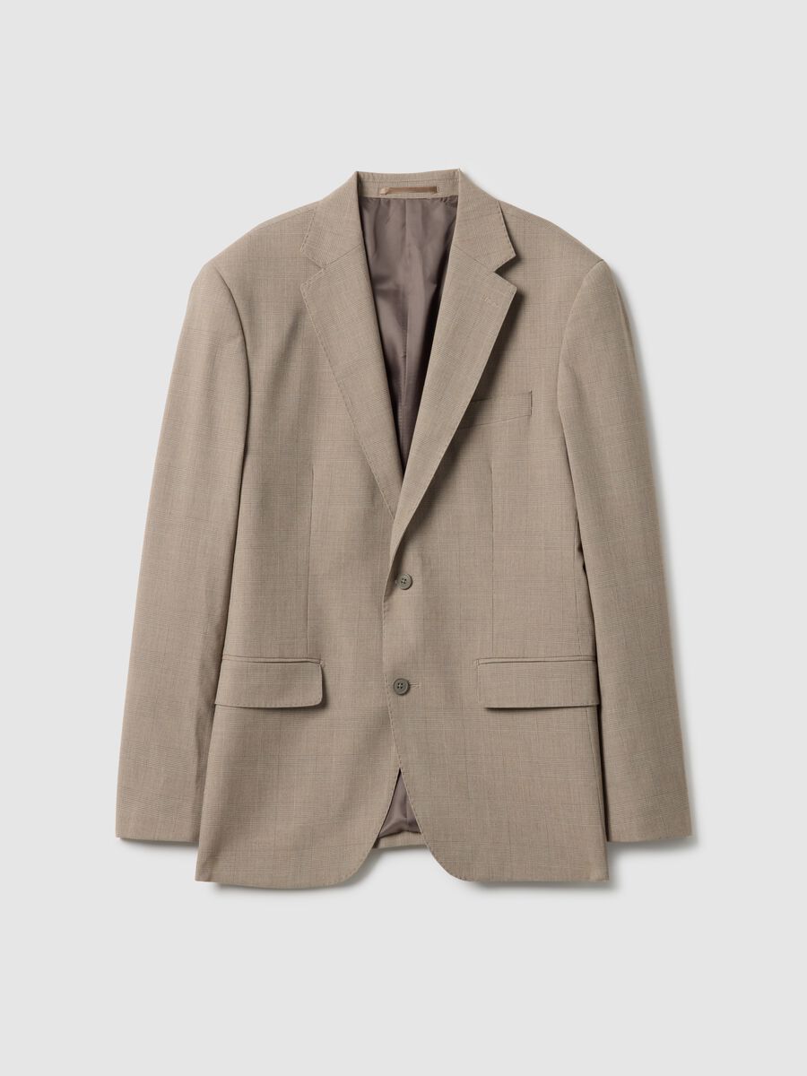 Slim fit beige check cotton blend jacket with lapel_4