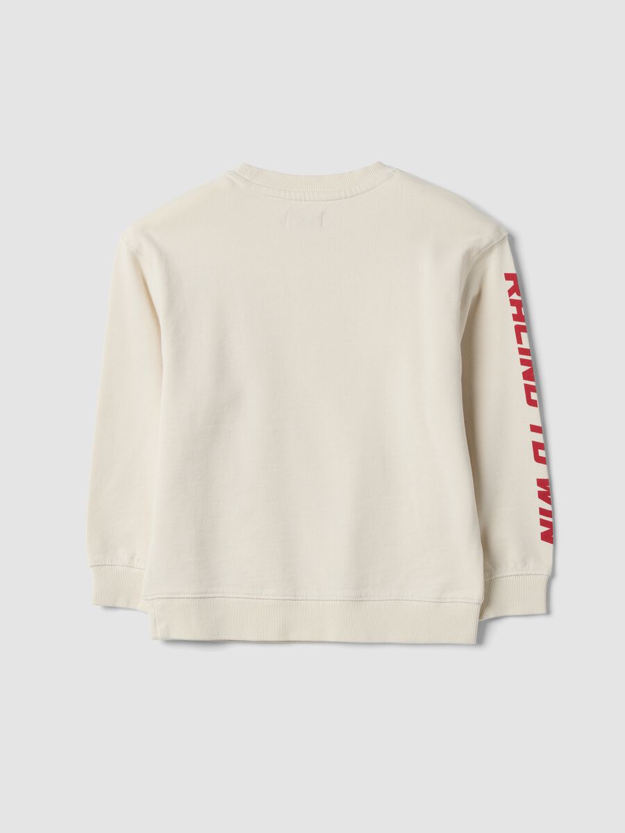 White 100% cotton crew-neck sweatshirt with racing print, oversized fit_1