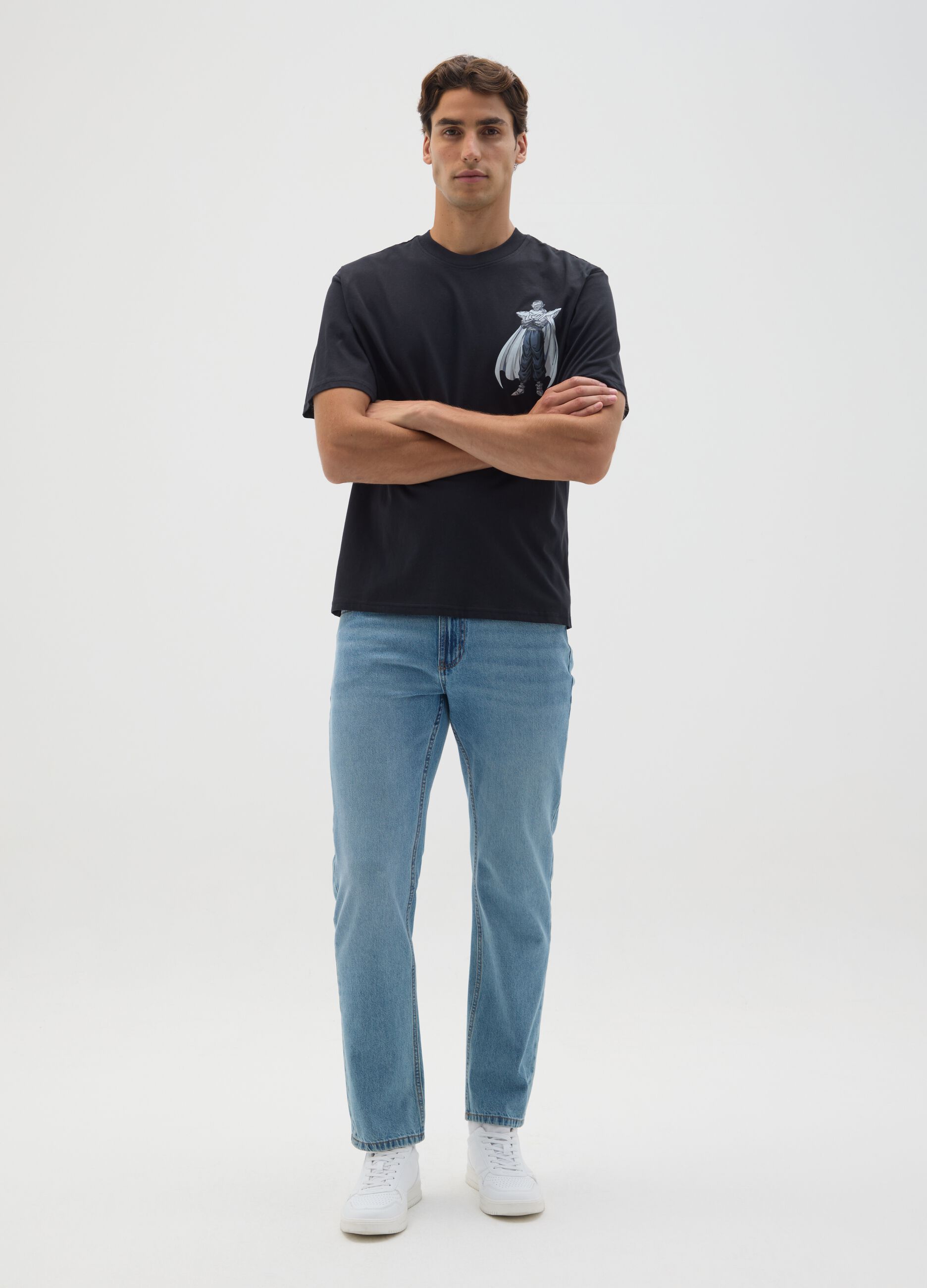 Black pure cotton regular fit t-shirt with print