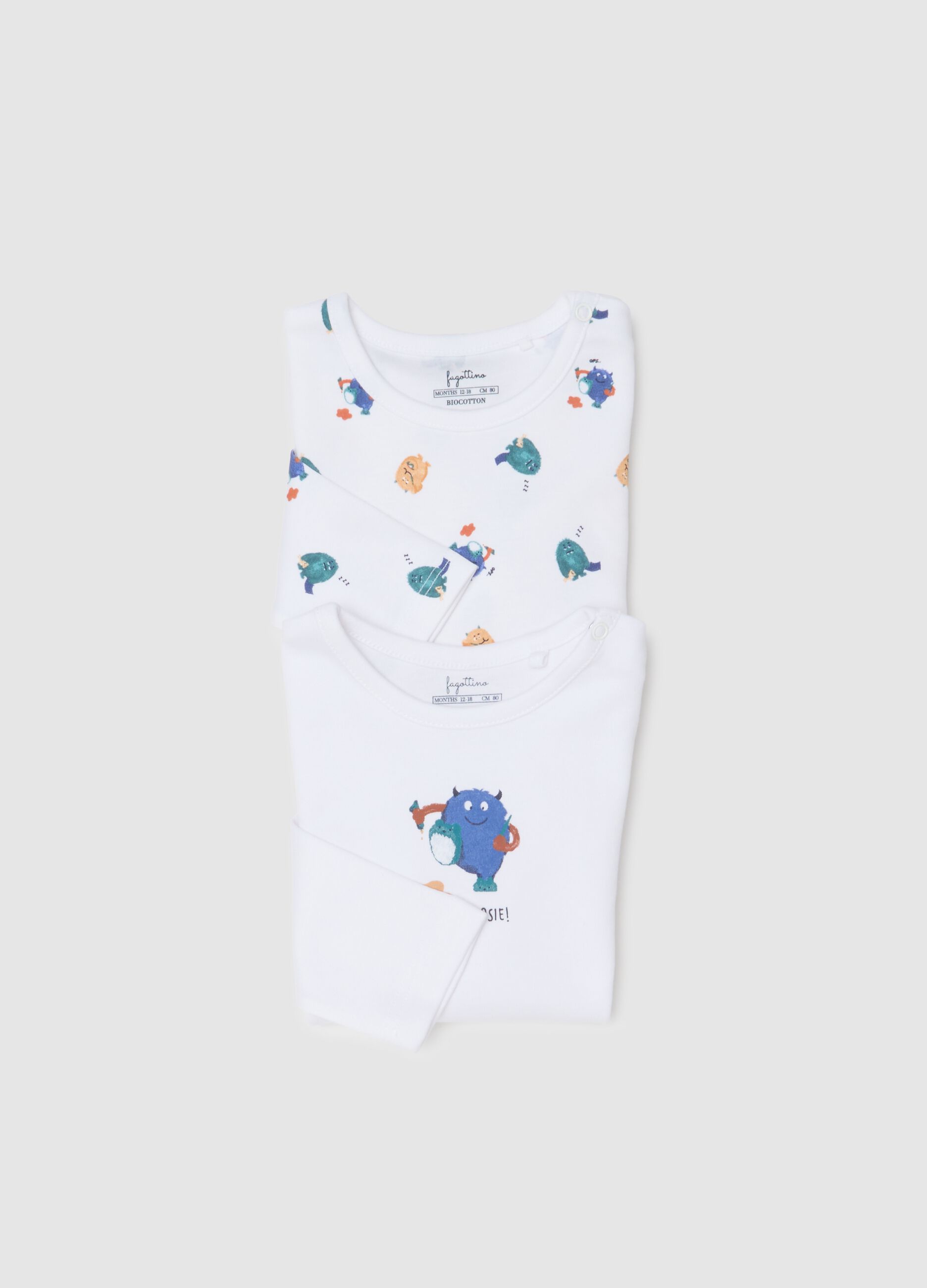 Bipack di body da neonato in puro cotone bianco con stampa