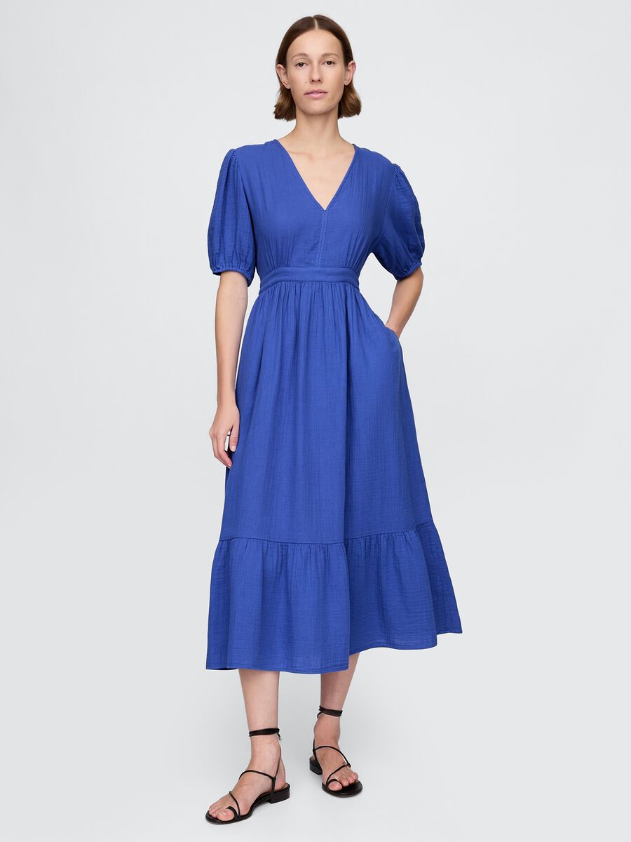 Blue Midi Dress with Short Sleeves_0