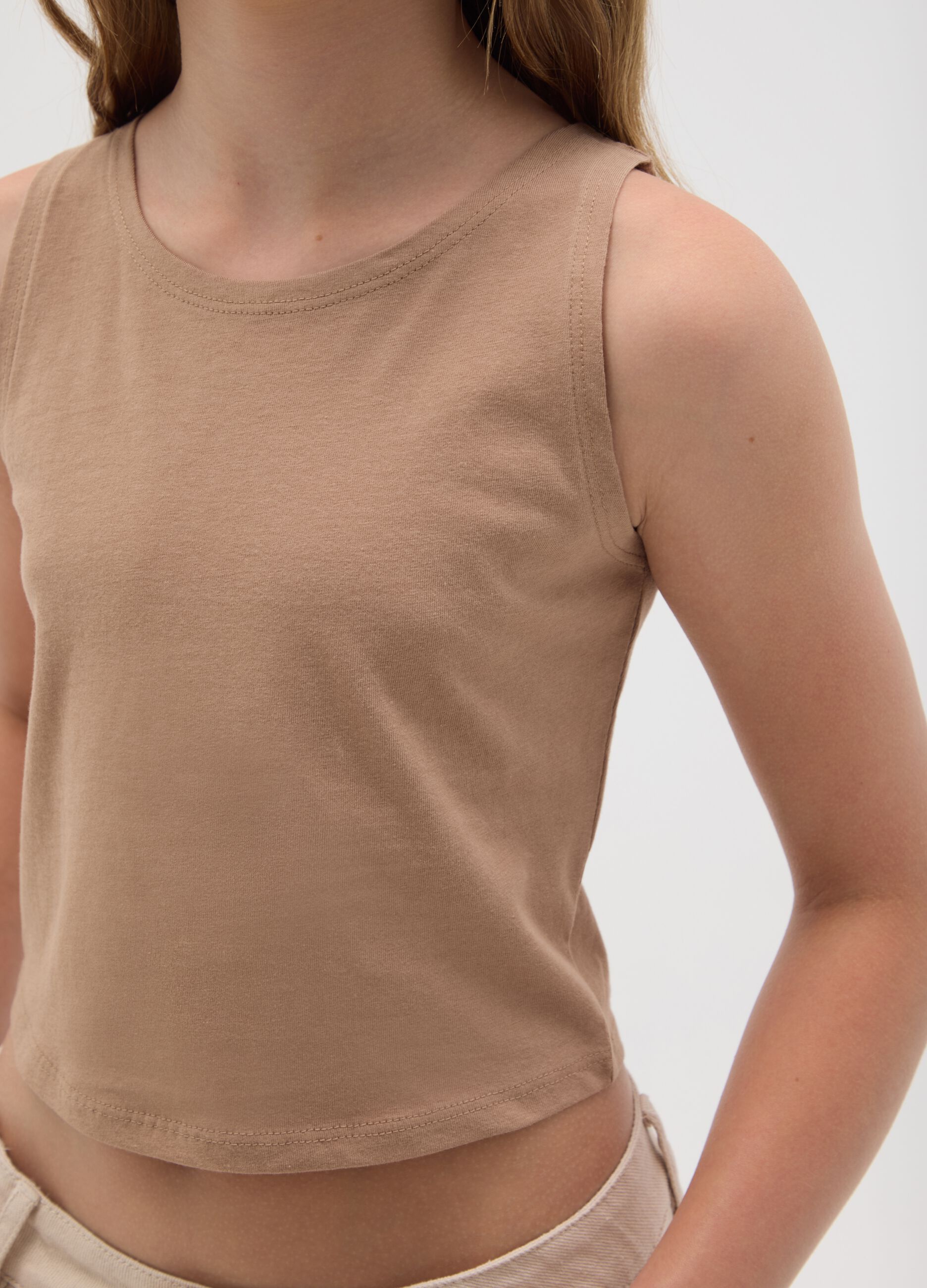 Brown regular fit girls' cotton crop top